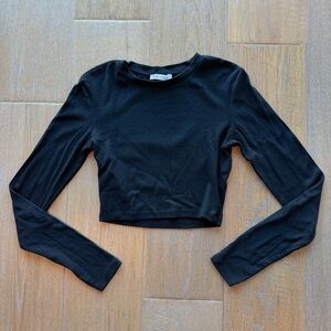 Zara Black Crop Long Sleeve Top — Small